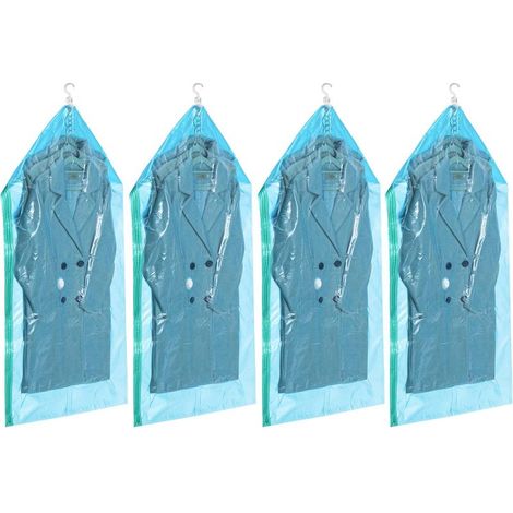 Sacs de rangement sous vide suspendus pour vêtements, lot de 4 (135 x 70 cm), protection sous vide pour costumes, manteaux, vestes, sacs sous vide bleus-AquaForge