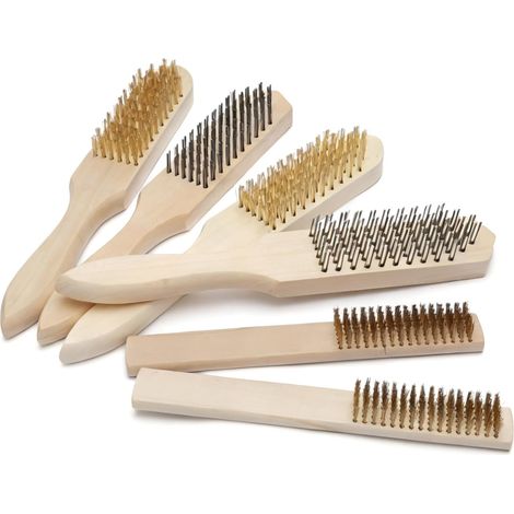 Ensemble De 6 Pièces Brosse Metallique a Main Brosses Métalliques Brosse Métallique en Acier Brosse Métallique avec Manche en Bois Brosses Métallique avec Manche en Bois PlaquéEnsemble D (1/5)