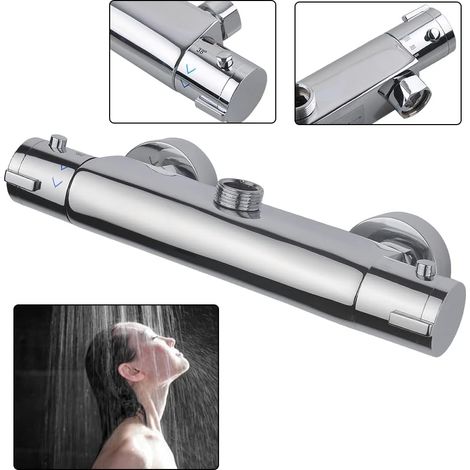 Gojoy – Mitigeur thermostatique de douche chromé – Acier inoxydable et cuivre – Ajustement rapide 2s – Température stable 38°C (1/5)