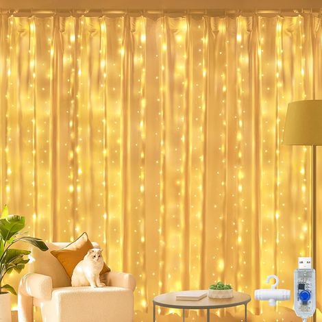 Guirlande Rideau Lumineuse 2 x 2 m, 200 LED USB, Blanc Chaud (1/5)