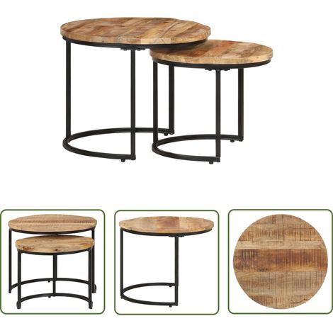The Living Store Tables gigognes 2 pcs Bois de manguier brut - Table Basse - Meubles De Salon - Tables Gigognes - Bois Massif - Design Moderne (1/5)