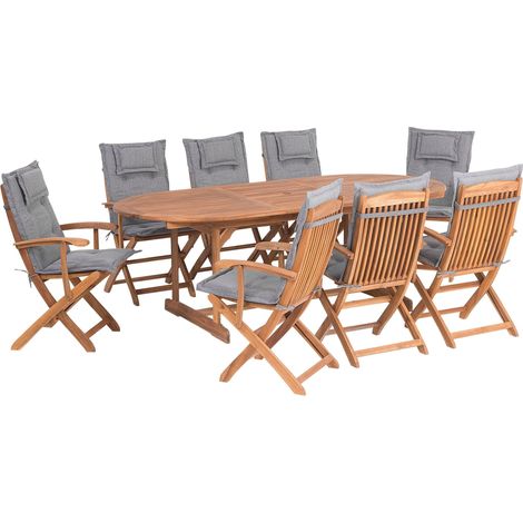 Garden Dining Set 8 Seater MAUI with Cushions Acacia Wood Grey (1/5)