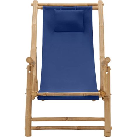 Maison Exclusive - Liegestuhl Bambus und Canvas Marineblau (1/5)
