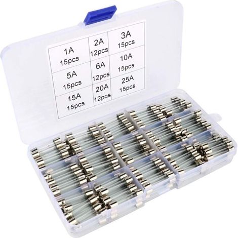 Kit de 126 Pcs Fusibles en Verre - Assorties - 6 x 30mm - Coup Rapide - Fast-Blow - AMP 1A 2A 3A 5A 6A 10A 15A 20A 25A