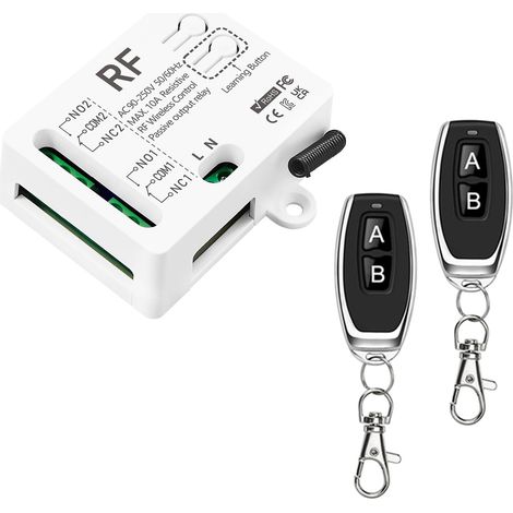 433mhz Commutateur De Telécommande Sans Fil, 2 Canaux AC 220V 230V 240V 10A Relais Récepteur Avec 2 Émetteur Pour Porte De Garage Volet Roulant Lumières Pompes (1/5)
