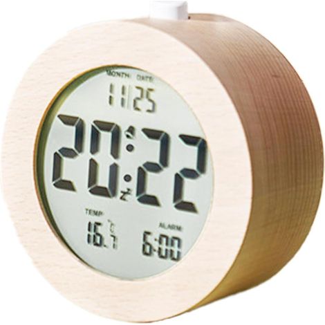 Réveil Numérique De Bureau Réveil En Bois Multifonction À Piles Horloge Réveil Alimentée par Piles Chevet, Table, Table De Nuit, Bureau, Étagère, Chambre, Salon, Étude, Cuisine, Comptoir, (1/5)