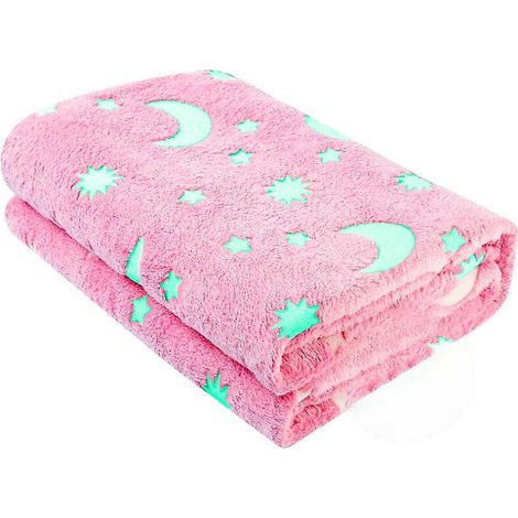 Manta suave de color rosa mágica para niños de lunas y soles fluorescentes
