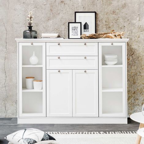 Buffet mobile avec vitrine 4 portes 2 tiroirs blanc 160x40xh.120cm (1/5)