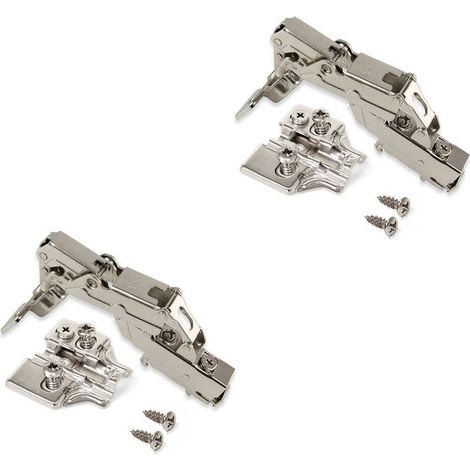 Lot de 2 charnières coudées X91 – Ouverture 165º avec piston amortisseur – Embases Euro – Acier nickelé – Pour portes de meubles (1/5)