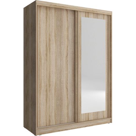 Armoire de rangement ALASKA 150 cm avec 2 Portes Coulissantes Miroir Chêne Sonoma