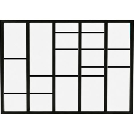 Verrière atelier intérieure aluminium noir 5 vitrages 168 x 117 cm - Décor géométrique - Horizon - noir et transparent - Verre trempé (1/5)