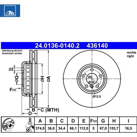 Disque de frein ATE 24.0136-0140.2 BMW 34 10 6 875 284 34 10 6 880 078