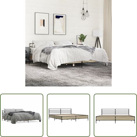 vidaXL Metall Bettgestell - Bettgestell Sonoma-Eiche 200x200 cm Holzwerkstoff und Metall (1/5)