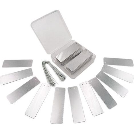 100 Étiquettes Aluminium, Résistantes Eau UV, 2,5x8,2cm, Double Œillet, pour Arbres Plantes Jardin