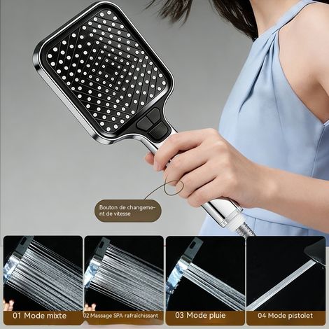 Pommeau de douche haute pression carré pour salle de bain, douchette à main surpressée pour chauffe eau et robinet, embout de douche à effet pluie (1/3)