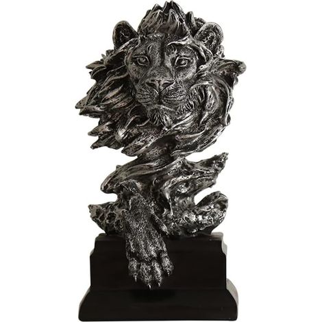 Figurine tête de Lion en résine, Statue de Lion décorative, Animal, Bureau & Maison, Argenté (1/5)