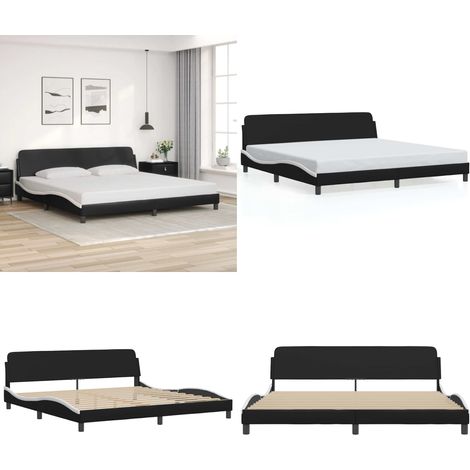 Bettgestell mit Kopfteil Schwarz und Weiß 200x200 cm Kunstleder - Bettsofa - Doppelbett - Boxspringbetten - Schlafzimmermöbel - Modernes Bett - Home & Living (1/5)