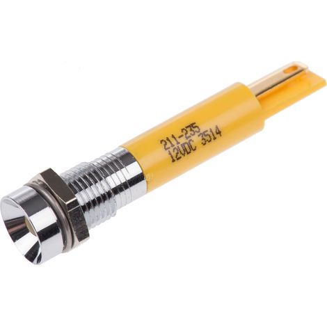 Voyant LED lumineux Jaune RS PRO, dia. 8mm, 12V c.c. ( Prix pour 1 )