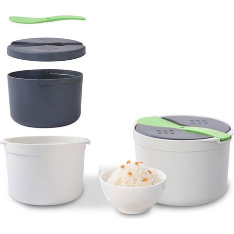 ®RisingFF Cuiseur à riz et à pâtes micro-ondes, 2 litres avec passoire, double cuiseur vapeur pour légumes (vert) (1/5)