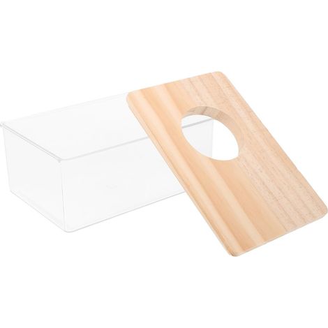 Bac à Sable Transparent en Bois Couvercle à Trou, Accessoire Multifonctionnel pour Hamsters, Salle de Bain pour Petits Animaux (1/5)
