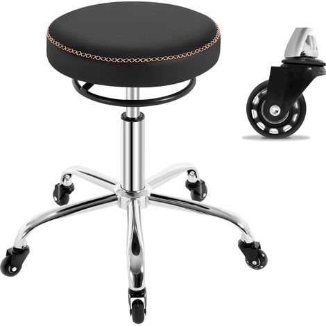 WOLTU  Sgabello Girevole Altezza Regolabile PU Sedia Girevole 360° Imbottitura della Seduta 6.5 cm Nero