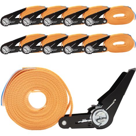 10x Spanngurt mit Ratsche 6m einteilig 800kg 0,8t orange (1/5)