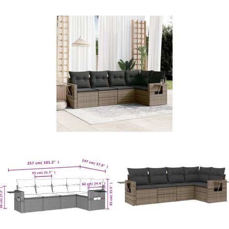 5-tlg. Garten-Sofagarnitur mit Kissen Grau Poly Rattan - Gartenmöbel - Sofasatz - Rattan Möbel - Outdoor Möbel - Lounge Set - Home & Living (1/3)
