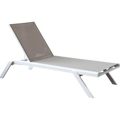 Lettino prendisole da giardino con struttura in alluminio bianco e rivestimento in texilene 198x72xH35.5 cm Solaria