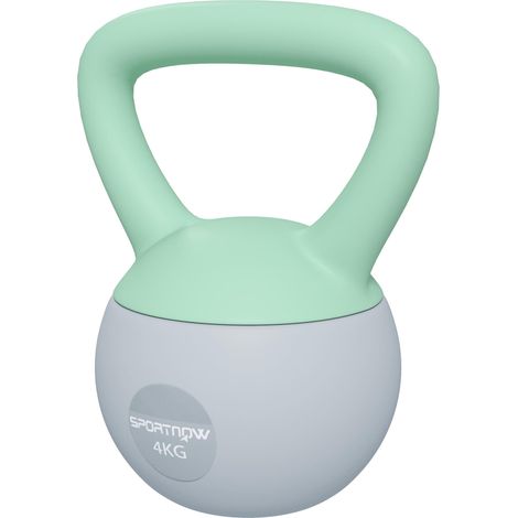 Kettlebell de 4 kg rempli de sable métallique avec poignée antidérapante pour l'entraînement à domicile, 19 x 15 x 25 cm, vert et gris. (1/5)