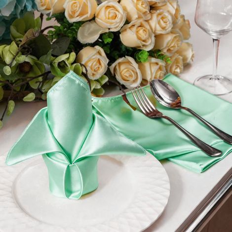 Lot de 20 Serviettes de Table en Satin Vert d'Eau 43x43 cm, Décoration Luxueuse pour Mariage et Hôtel-lsw