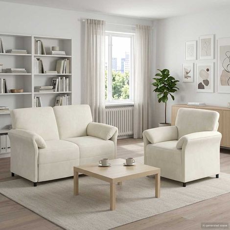 vidaXL Ensemble de Canapés 2 pc Crème Velours (1/5)