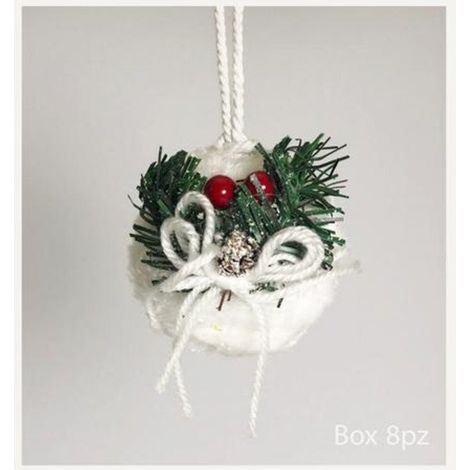 8 Sfere palle di natale decorate Ø8 cm per albero di natale - colore bianco