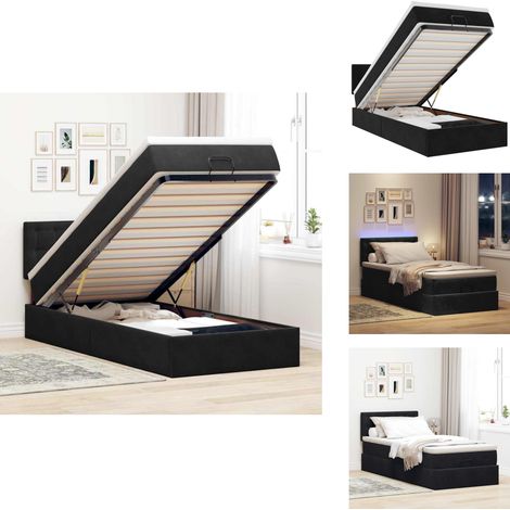 Ottoman-Bett mit Matratze & LEDs Schwarz 100x200 cm Samt - Ottoman-Bett - Ottoman-Betten - Bettrahmen - Bettgestell (1/5)