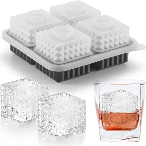 Bac à glaçons carré 3D, grand bac à glaçons carré en silicone, design amusant, convient aux cocktails, au bourbon, au brandy et au whisky, noir. (1/4)