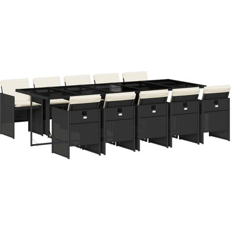 Maison Exclusive - Set da Pranzo da Giardino 11 pz con Cuscini in Polyrattan Nero