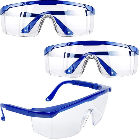 Schutzbrille, 3 Stück, Antibeschlag-Schutzbrille, blaue Rahmen, UV-Schutzbrille für Kinder und Erwachsene, mit PC und dickeren Gläsern für Outdoor-Aktivitäten