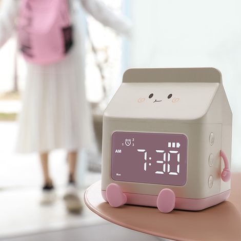 Réveil ludique en forme de brique de lait pour les élèves, compte à rebours, gestion du temps, horloge de bureau numérique pour enfants, rose (1/5)