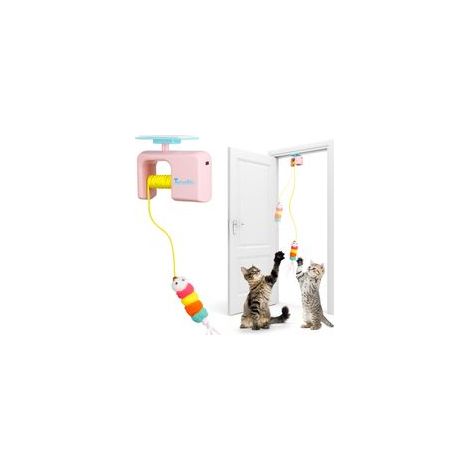 Interaktives Katzenspielzeug für Wohnungskatzen, automatisches Türhänger-Katzenspielzeug mit abnehmbarem Design, Kätzchenspielzeug für Wohnungskatzen zum Selbstspielen, 8,3 x 4,3 x 7 cm (Rosa) - Crezu