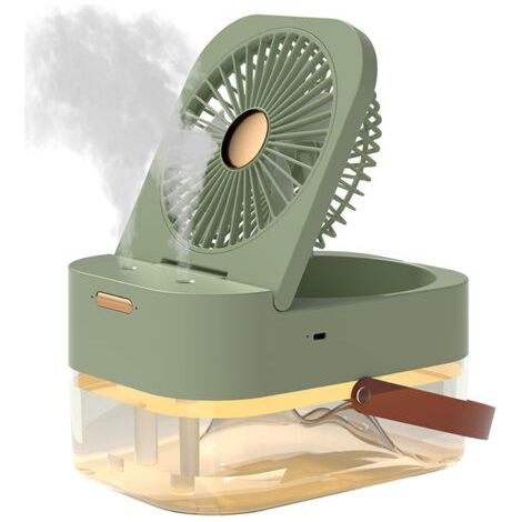 Tragbarer Nebelventilator für Zuhause, Büro und Reisen, leise mit LED-Licht, klein und faltbar, grün (1/5)