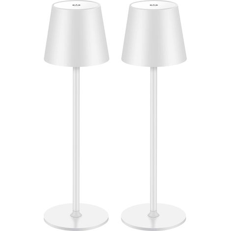 2er-Pack dimmbare LED-Tischlampen, kabellos, wiederaufladbar, 3000 K warme Lichtfarbe, für drinnen und draußen, mit Typ-C, Aluminium (weiß) (1/5)