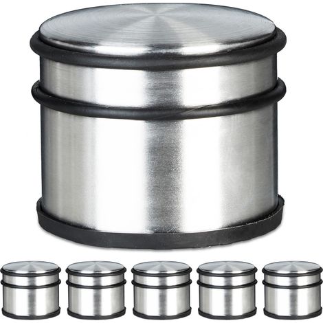 6x Set Fermaporta, Blocca Porta Alti, Bloccaporta da Terra Antigraffio/Antiscivolo, Metallo, Acciaio, Argento