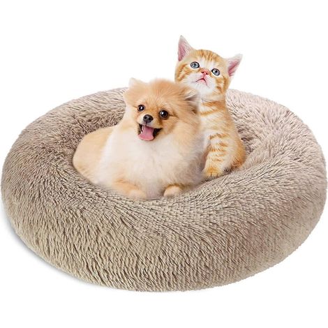 Paniers ronds de luxe pour chats et chiens, 60 cm, lavables et chauds, ultra doux et confortables pour animaux - Marron clair (1/5)