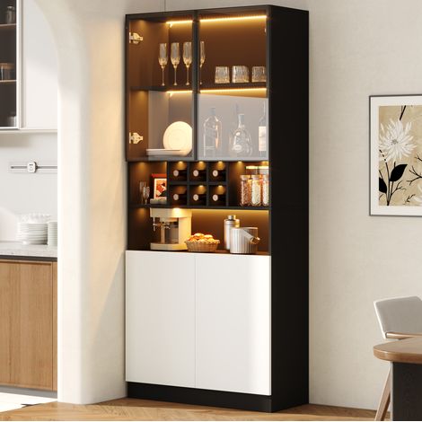 Vitrine LED 80 x 30 x 180 cm en panneaux de particules et verre trempé noir et blanc (1/5)