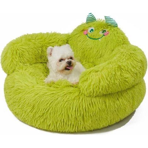 Panier pour chien, panier doux pour chat, panier orthopédique pour chien, taille moyenne 60 x 60 x 35 cm, panier lavable pour chien, panier pour chien/chat à motif dessin animé, vert. (1/4)