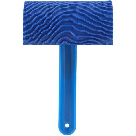 Rouleau à peinture bleu en caoutchouc imitation bois avec manche, outil de décoration murale pour le bricolage (1/4)