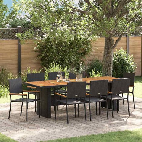 Garten Essgruppe 9 pcs Schwarz Poly-Rattan