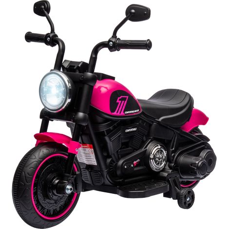 Moto électrique enfant 2 roues d'entraînement 76 x 42 x 57 cm phare led sécurité siège confortable scandinave en PP rose (1/5)