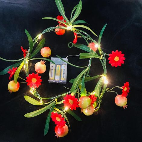 Artificial Pomegranate and Flowers Plants Vine Garland with 2 Meters 20 LED Copper Wire Fairy Lights Battery Powered for Home Wedding Decoration (1/5)