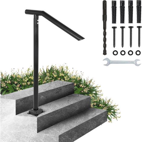 Main Courante Escalier 71,3x101,5 cm Rampe Escalier en Fer Rambarde 1-3 Marches Garde-Corps Capacité 200 kg Épaisseur du Tube 2 mm Base 13,5x13,5 cm pour Jardin Extérieur, Bâtiment Résidentiel (1/5)