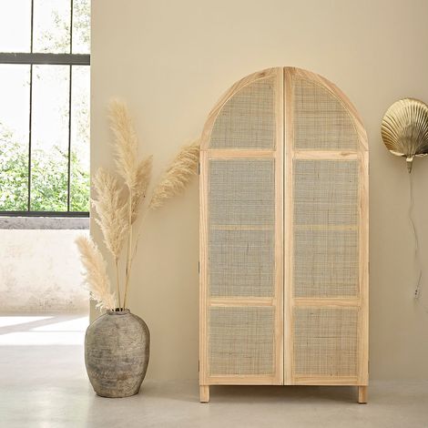 Armoire 2 portes en bois massif et cannage (1/5)